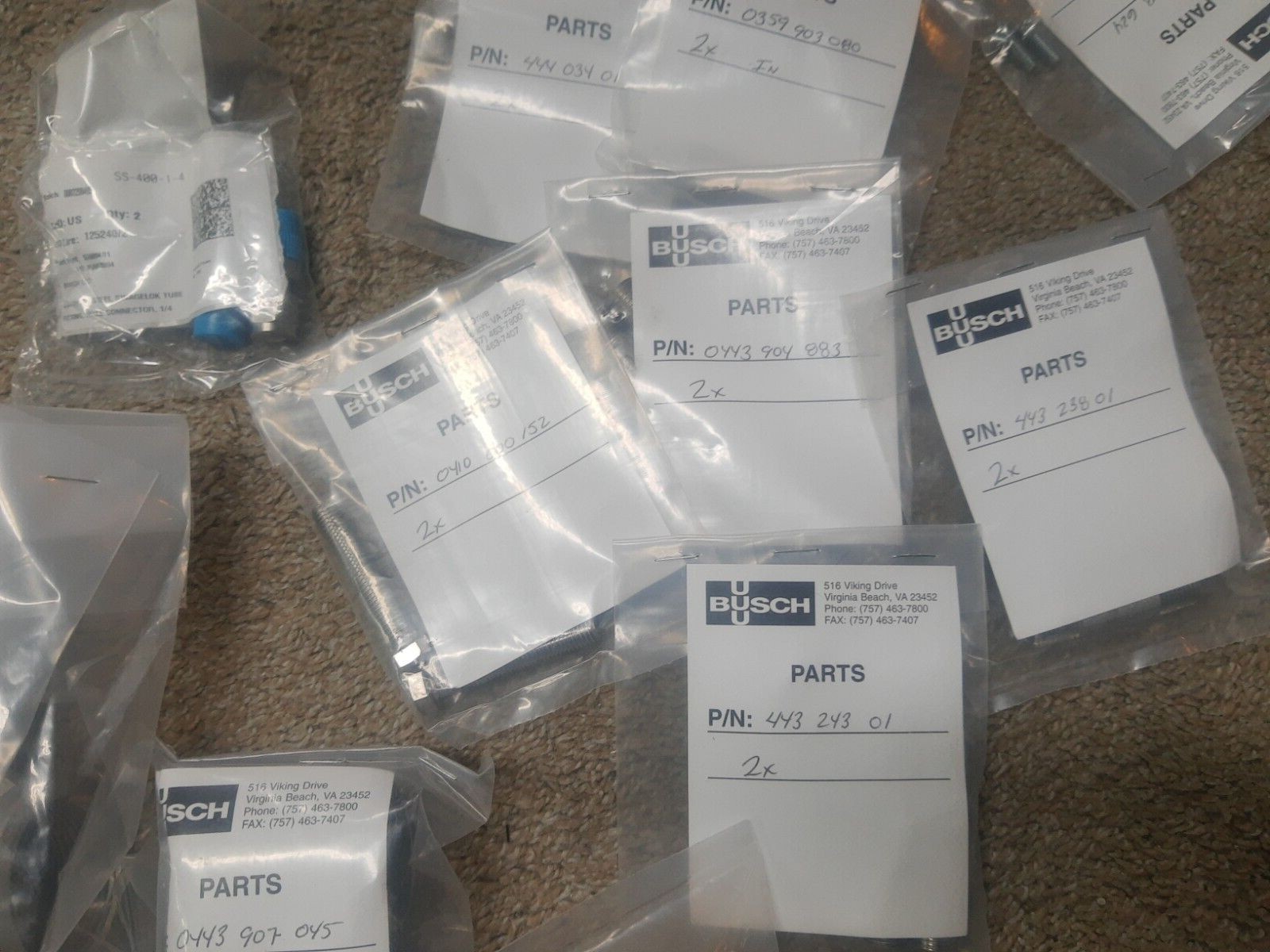 NEW HUGE LOT of Busch Vacuum Pump Hardware Parts Fittings Connector # 443.091.01