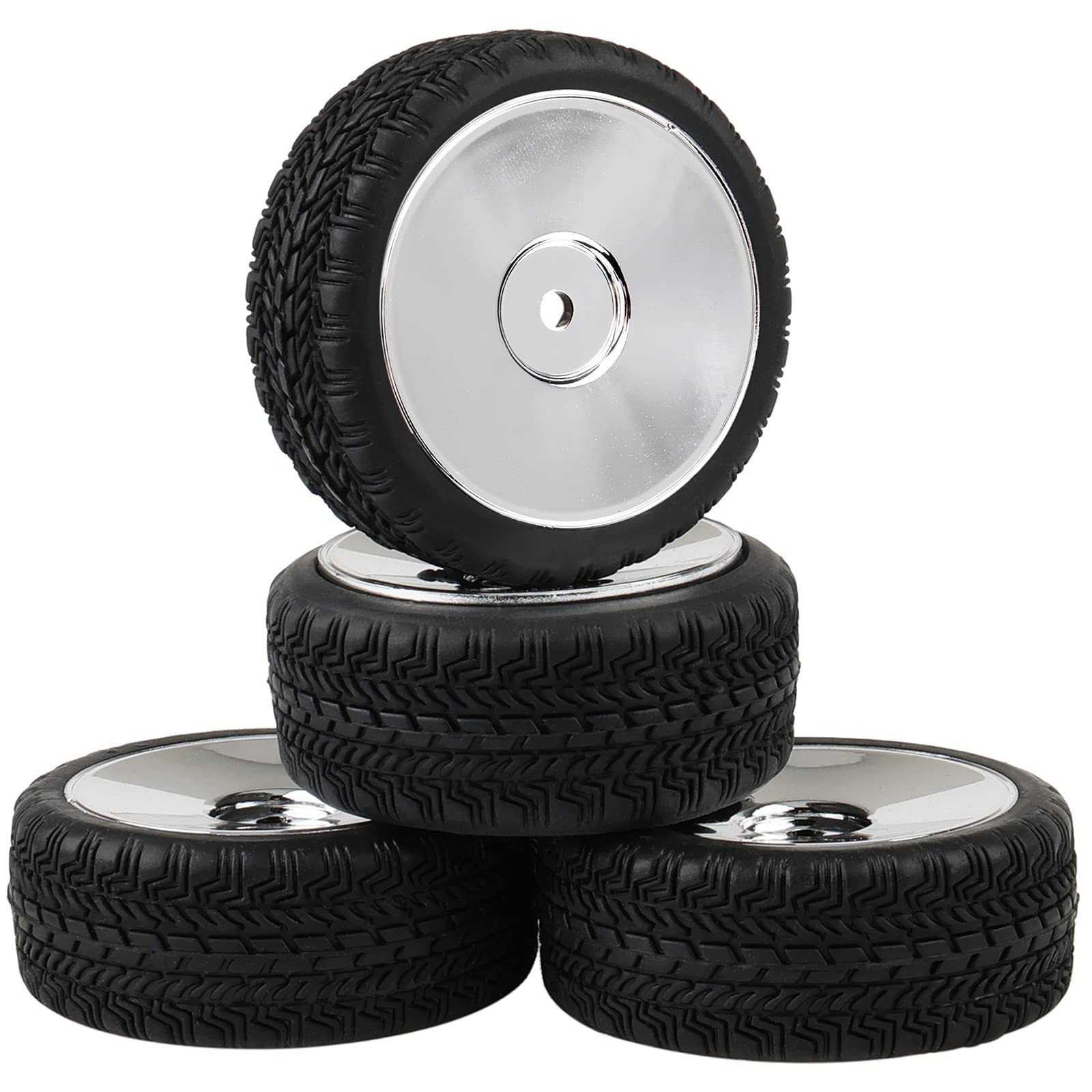 4PCS 12mm Hub Silver Rim & Tires RC Car Tires 1/10 On Road Racing Touring Car…