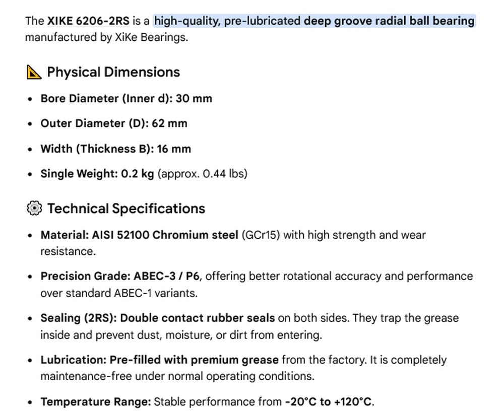 1 NEW XIKE 6206 2RS 30X62X16MM DEEP GROOVE BALL BEARING NNB ***MAKE OFFER***
