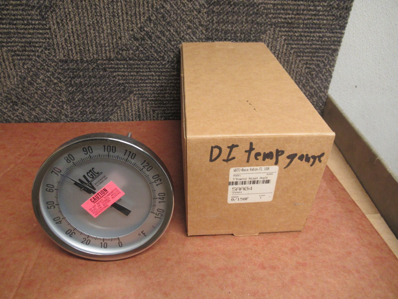 NEW WGTC 5″ BIMETAL ADJUST. ANGLE GAUGE 5AA04 0/150°F 4″ STEM