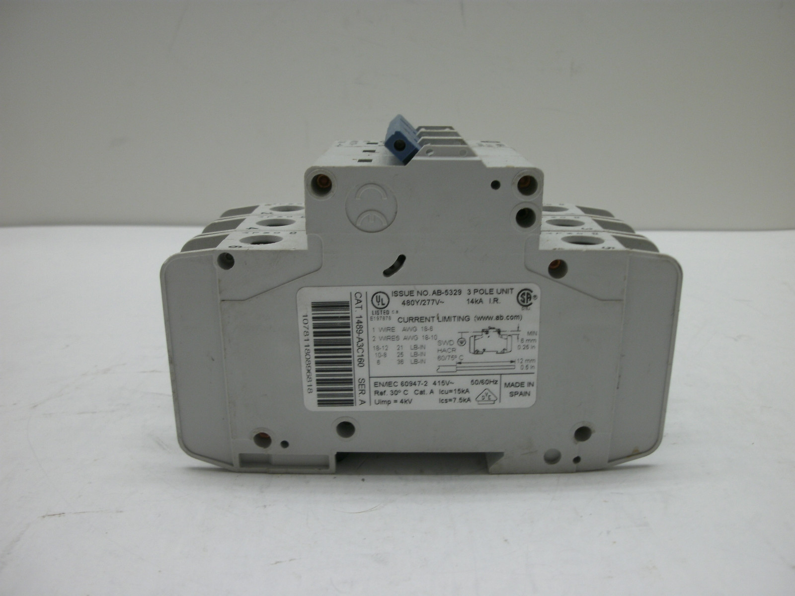 ALLEN BRADLEY 1489-A3C160 SER A CIRCUIT BREAKER 16 AMP 3 POLE 480Y/277V~
