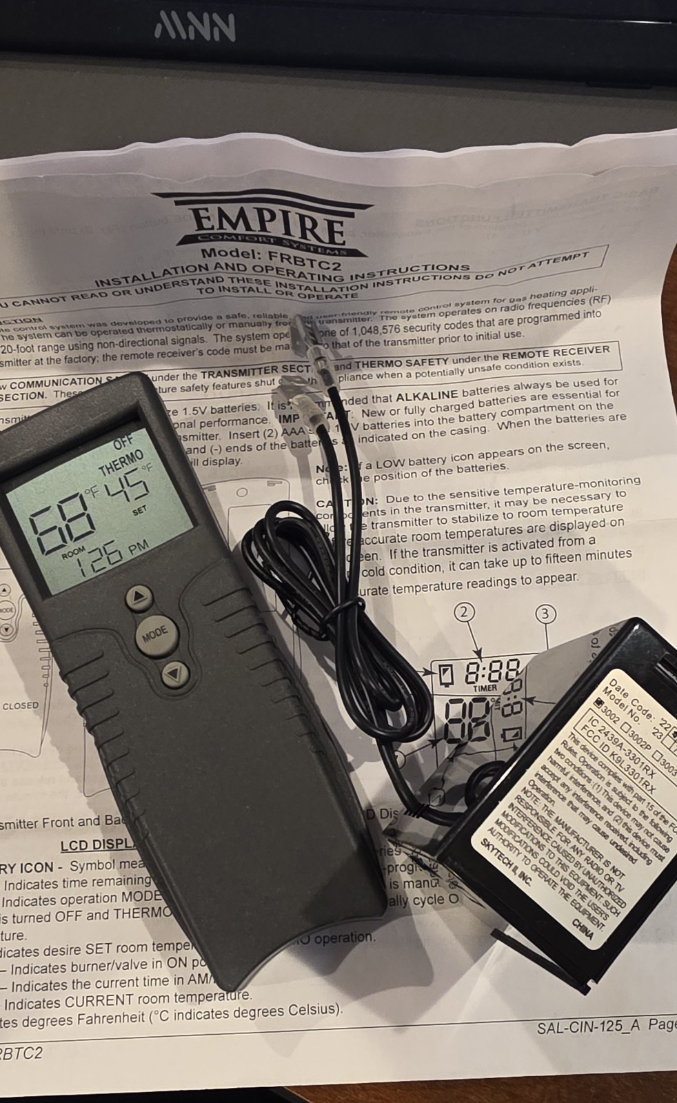 Empire FRBTC2 Battery Operated Receiver & Remote with Thermostat