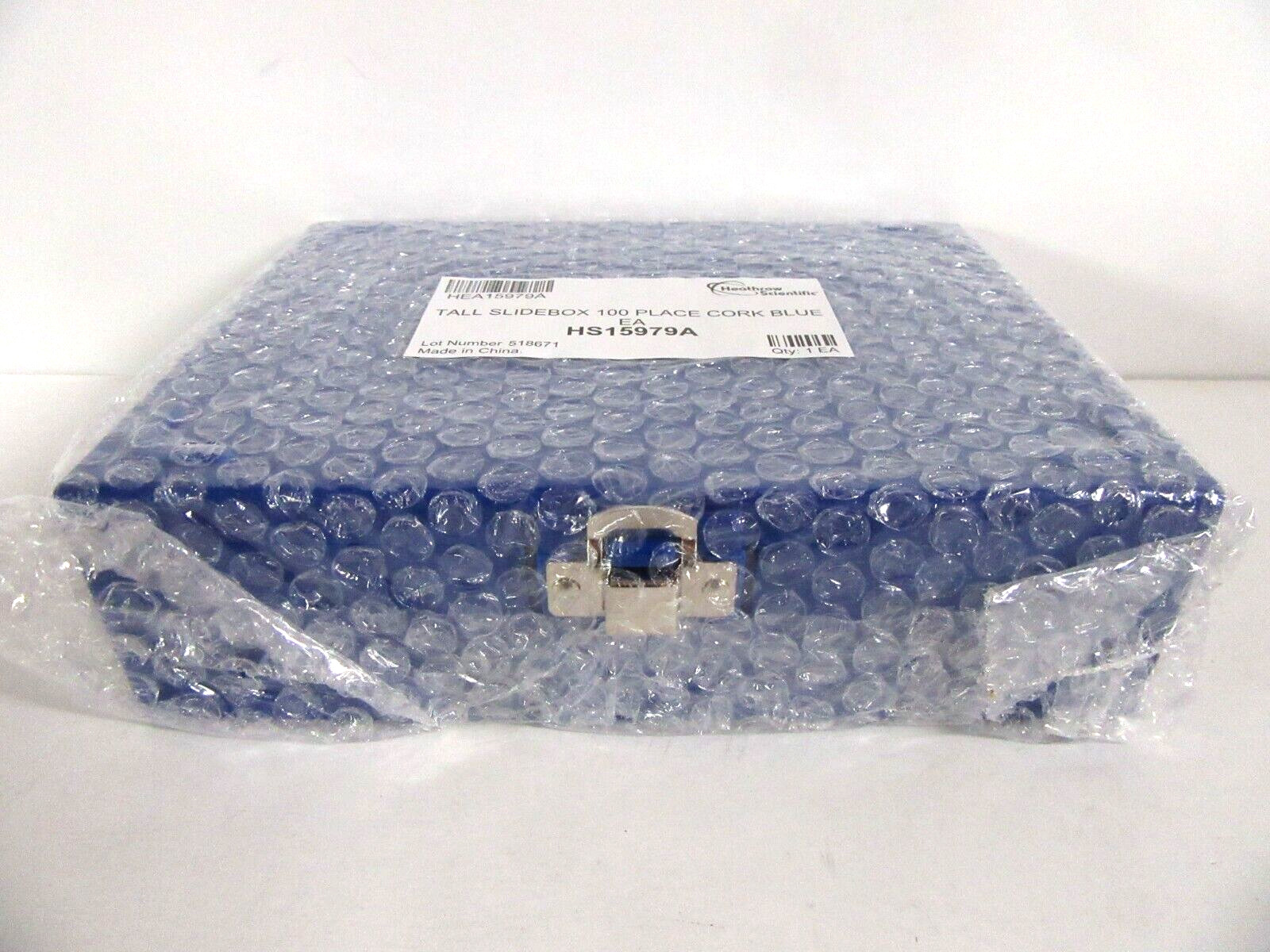 Heathrow Scientific HS15979A Tall Microscope Slide Box 100 Place Cork ABS Blue