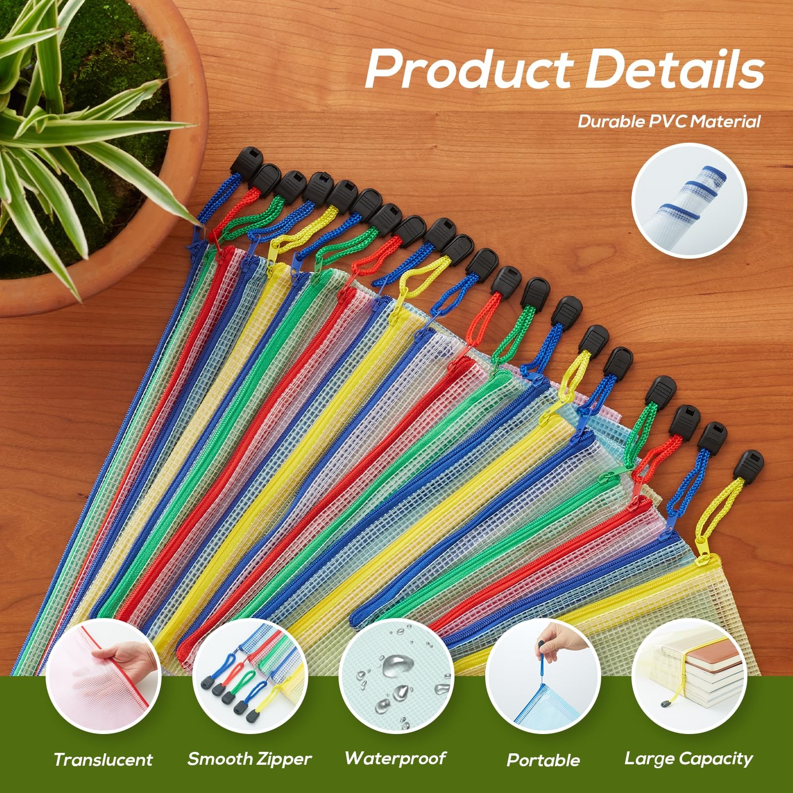 Mesh Zipper Pouch, 20PCS Waterproof Bags 4 Sizes 5 Colors Multi-size