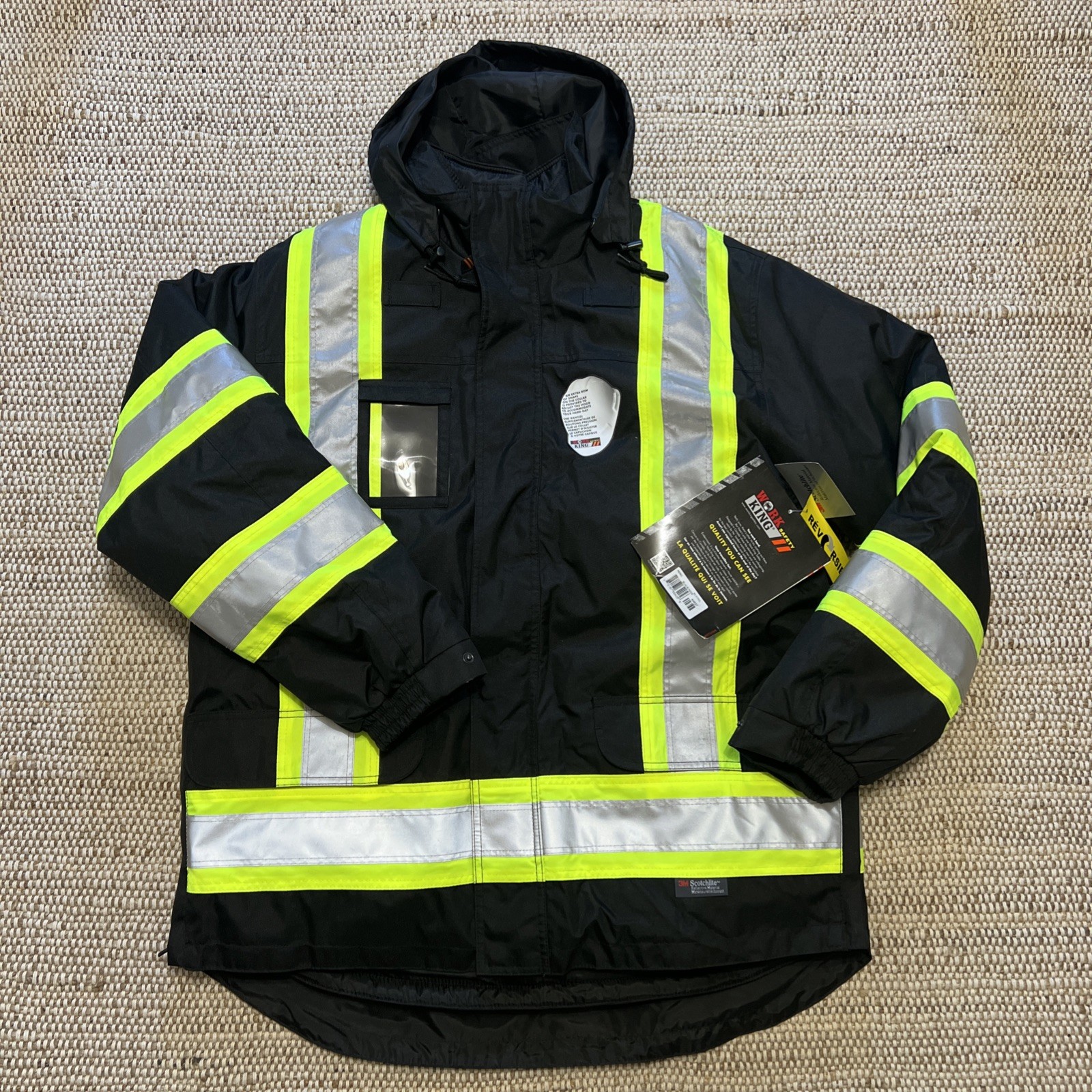 Men’s Hi-Vis 5-in-1 Safety Jacket, 300D Poly Oxford with PU Coating, Black, XLT