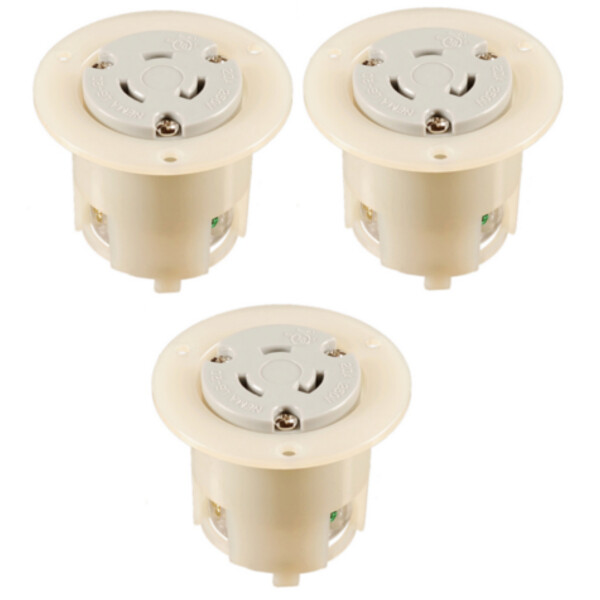 NEMA L6-20 Locking Flanged Outlet, 20A 250V AC, 2 Pole 3 Wire, cUL Listed