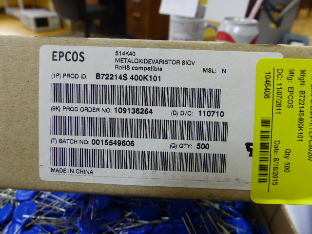 EPCOS B72214S400K101 Qty of 150 per Lot VARISTORE S14K40; Var MOV 40VAC/56VDC 1