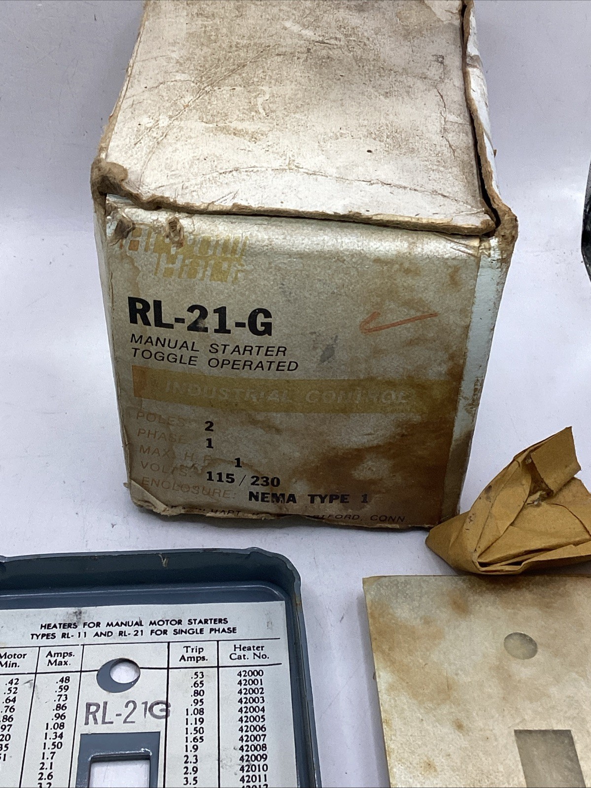 ARROW HART RL-21-G / RL21G Manual Starter NEMA 1 Enclosure 2 Pole 115/230V