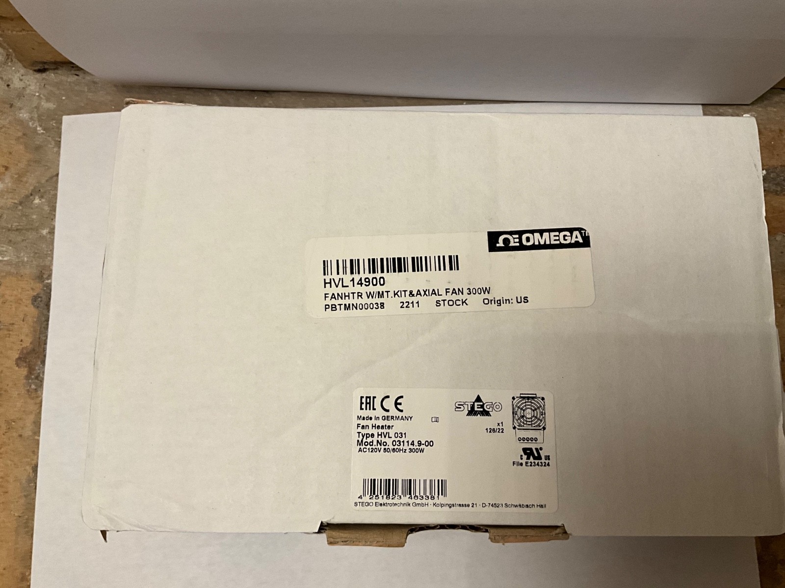 Omega HVL14900 Heater, Duct, HVL Series, 45°C, 120VAC, 300W