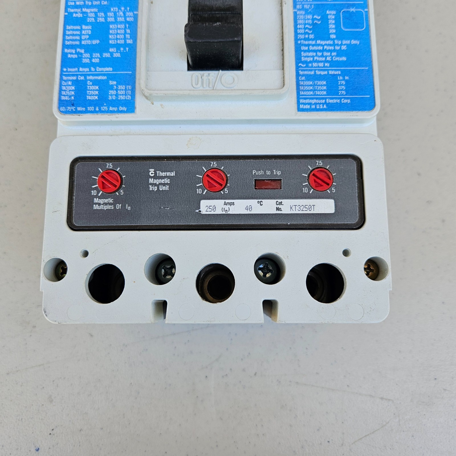 Westinghouse KD3400F Series C Circuit Breaker 400A 600VAC 3 Pole
