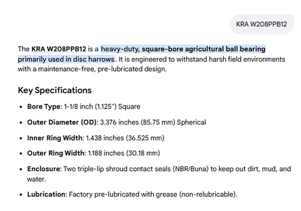 1 NEW KRA W208PPB12 SQUARE BORE DISC HARROW BEARING NIB/NNB ***MAKE OFFER***