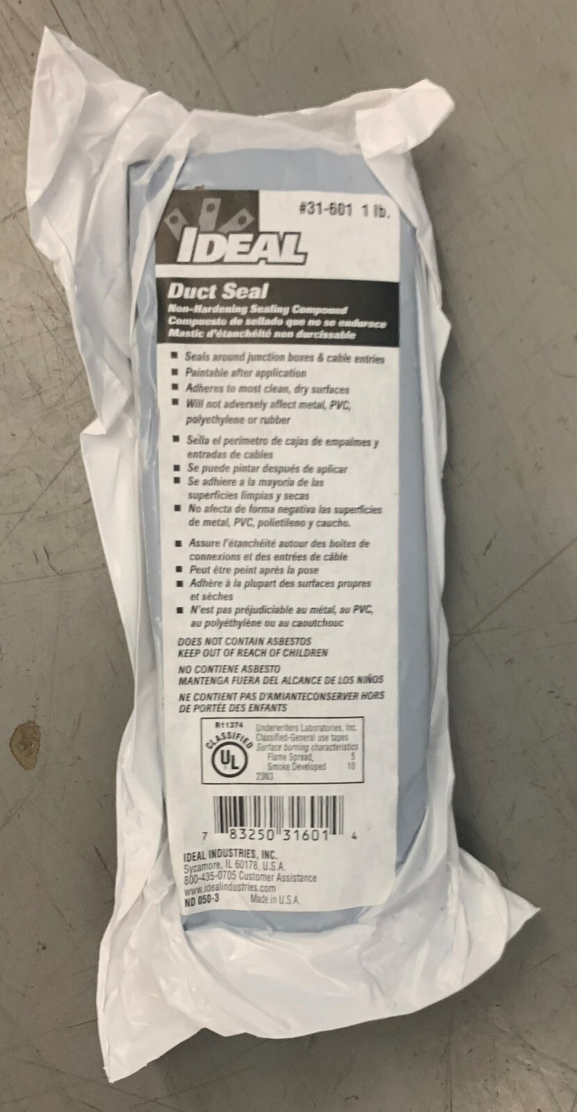 IDEAL 31-601 DUCT SEAL 1 LB NON-HARDENING SEALING COMPOUND JUNCTION BOXES CABLE