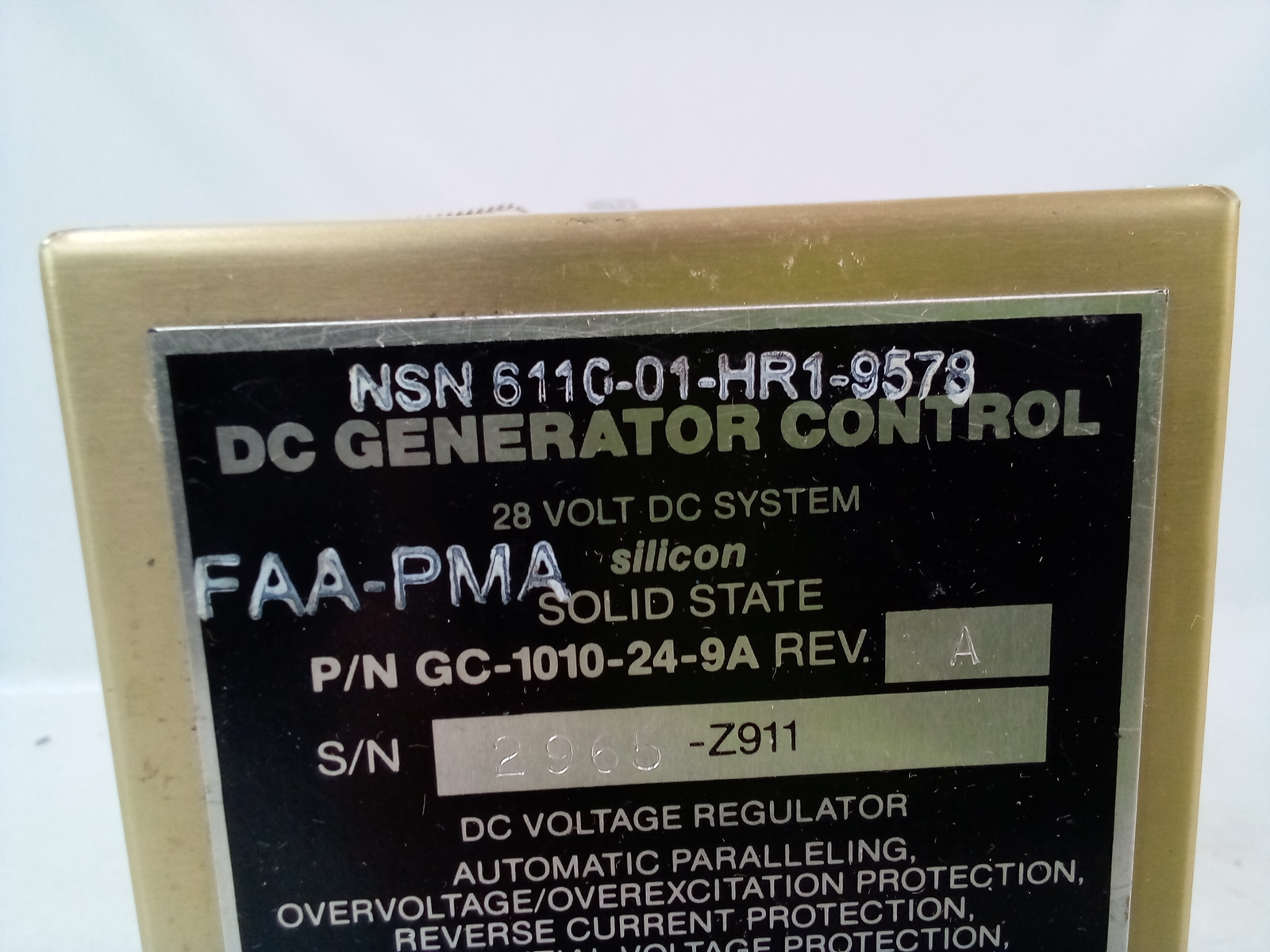Phoenix Aerospace 950-298-1 DC Generator Control Unit 28V FAA-PMA SA366G