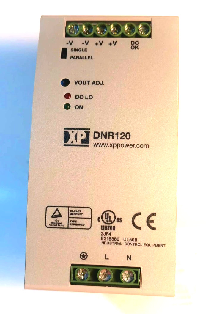 24 volt DC, 120 Watt Power Supply, XP POWER DNR120AS24-I, Input 115/230 Vac