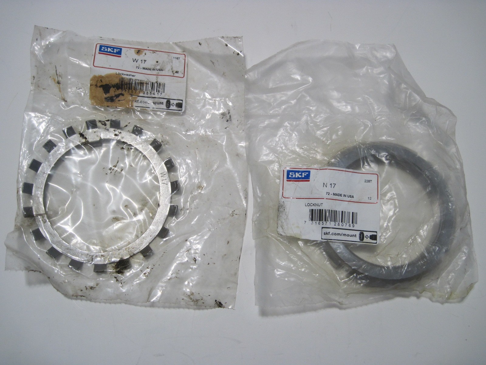 NOS SKF Lock Nut N 17 & Lock Washer W 17 for Inch Threads New Old Stock USA