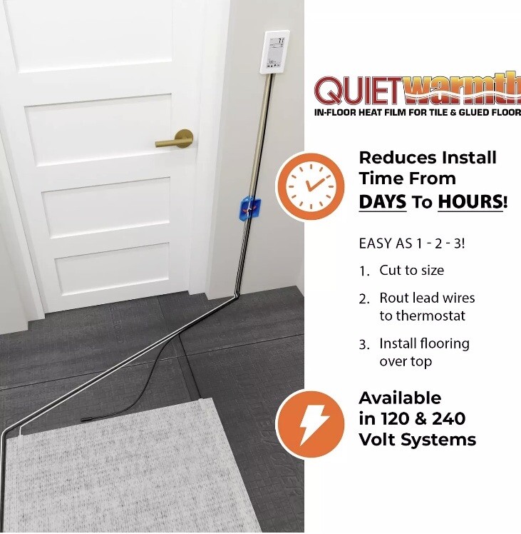 QuietWarmth Tile QWT1.5X5F120 Radiant Floor Heating Mat for Below Tile Stone and