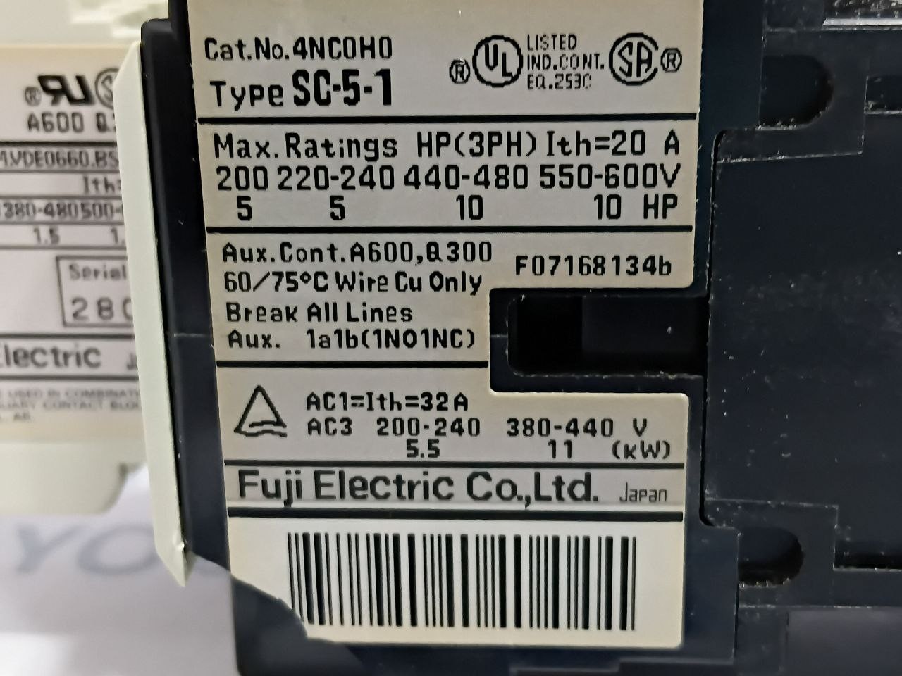 Fuji SC-5-1 [19] Contactor With Aux. Relay SZ-A11 Coil Vol. 210V/250V 50/60Hz