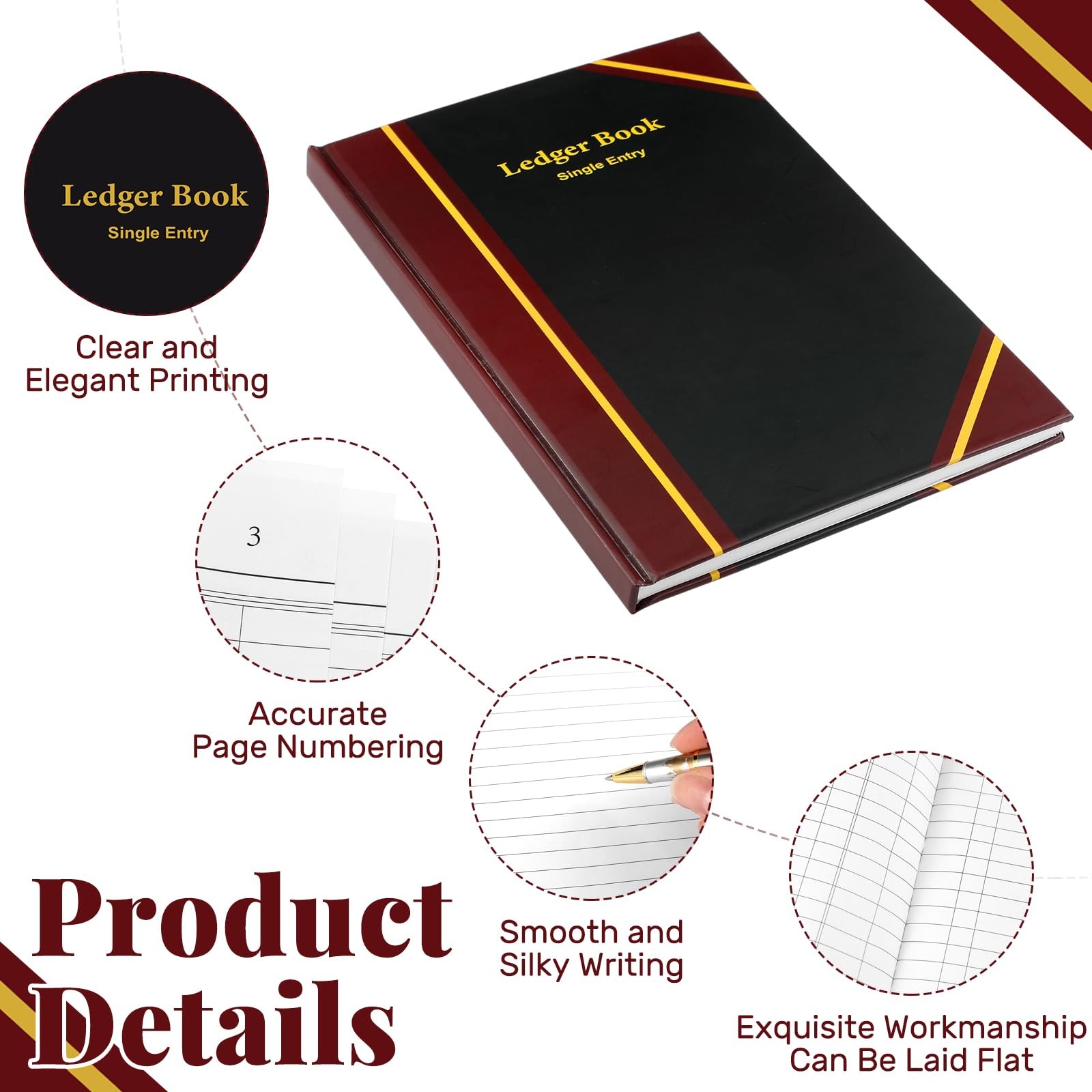 Jetec 2 Pcs Black Ledger Books for Bookkeeping 11.4 x 7.5 Inches Accounting Book
