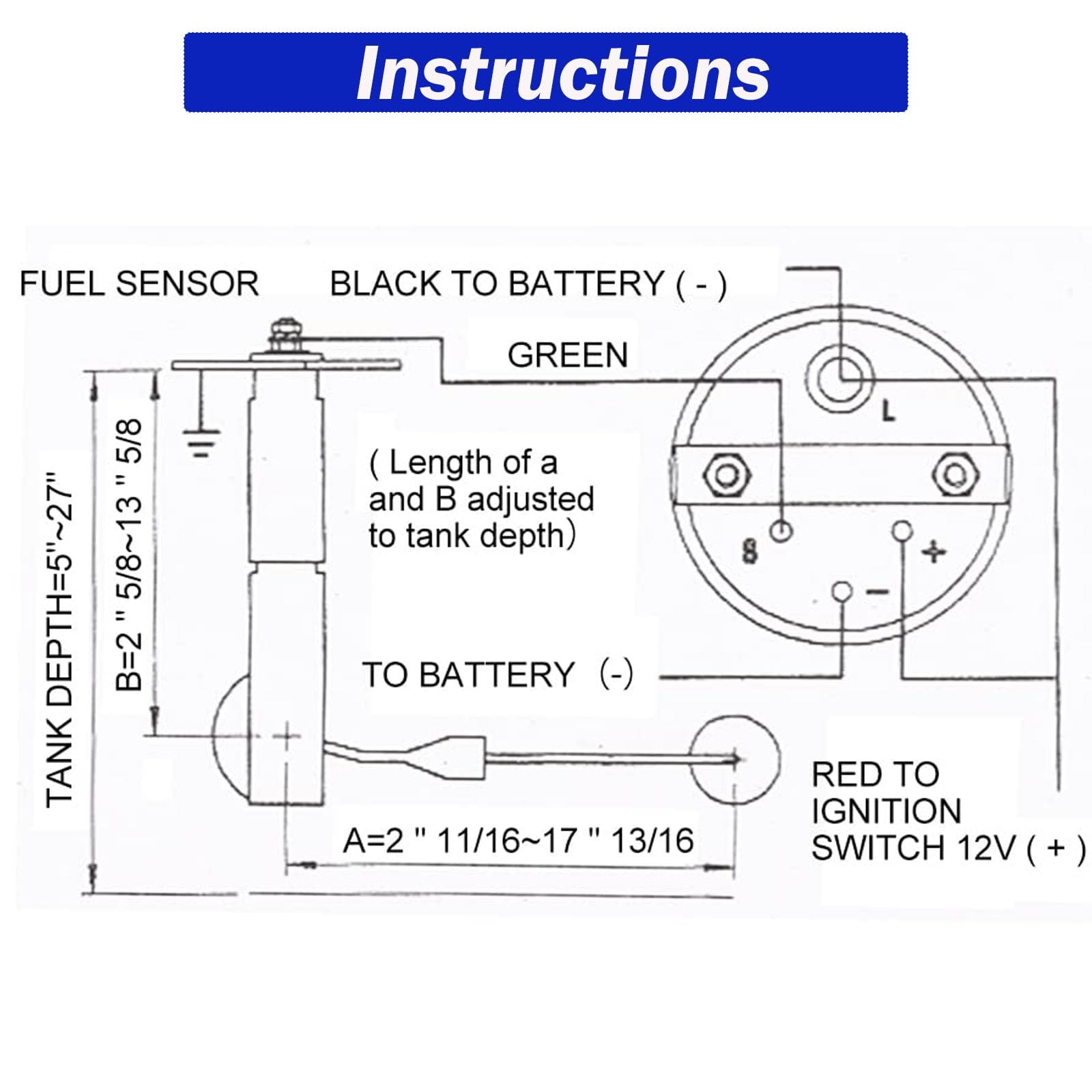 2″ Fuel Level Gauge,12V Fuel Tank Meter E-1/2-F Pointer Meter 240-33ohm for Car