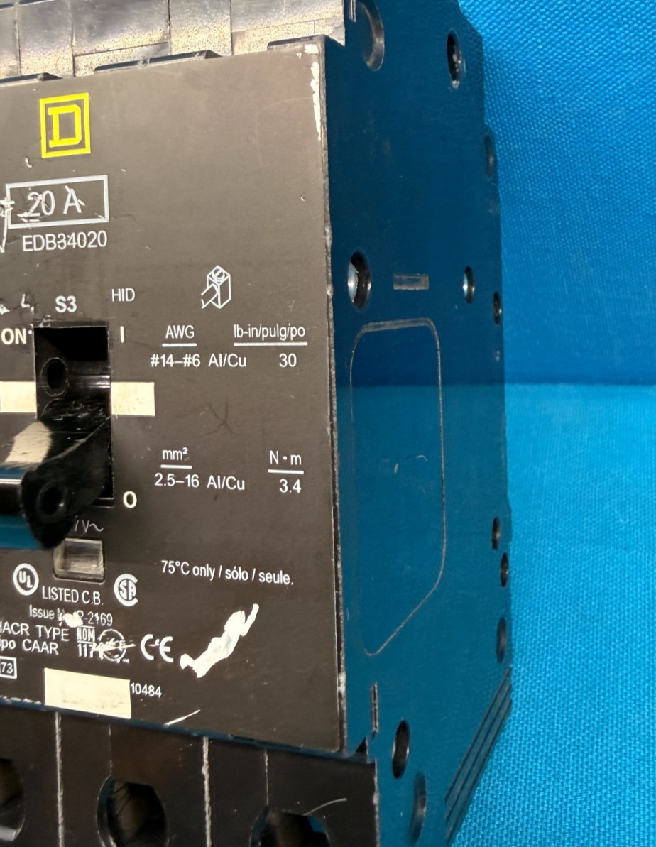 Square D EDB34020 Circuit Breaker 20A 3P 480Y/277V Bolt-On Schneider