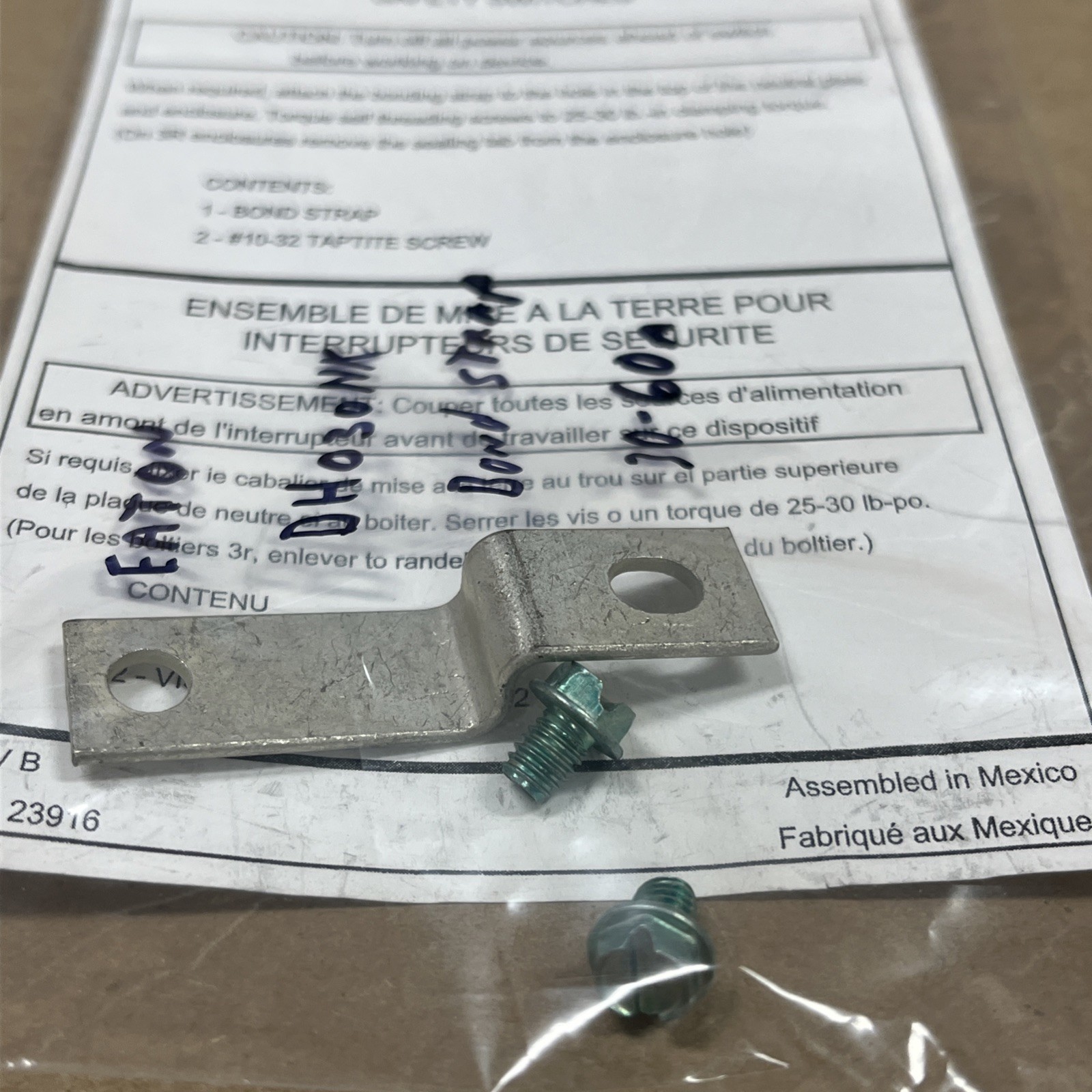 EATON DH030NK Bonding Kit for Safety Switches 30-60A (BOND STRAP & SCREWS ONLY!)