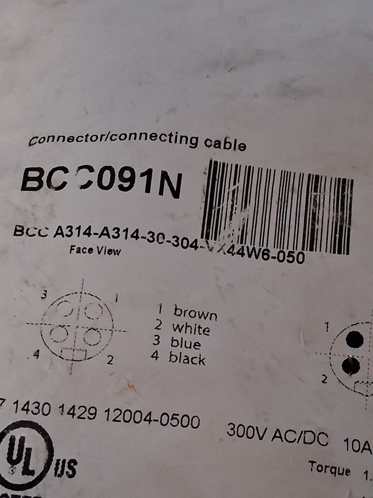 BALLUFF BCC A314-A314-30-304-VX44W6-050 (BCC091N) CORDSET 300V 10A 4 PIN M/F NIB