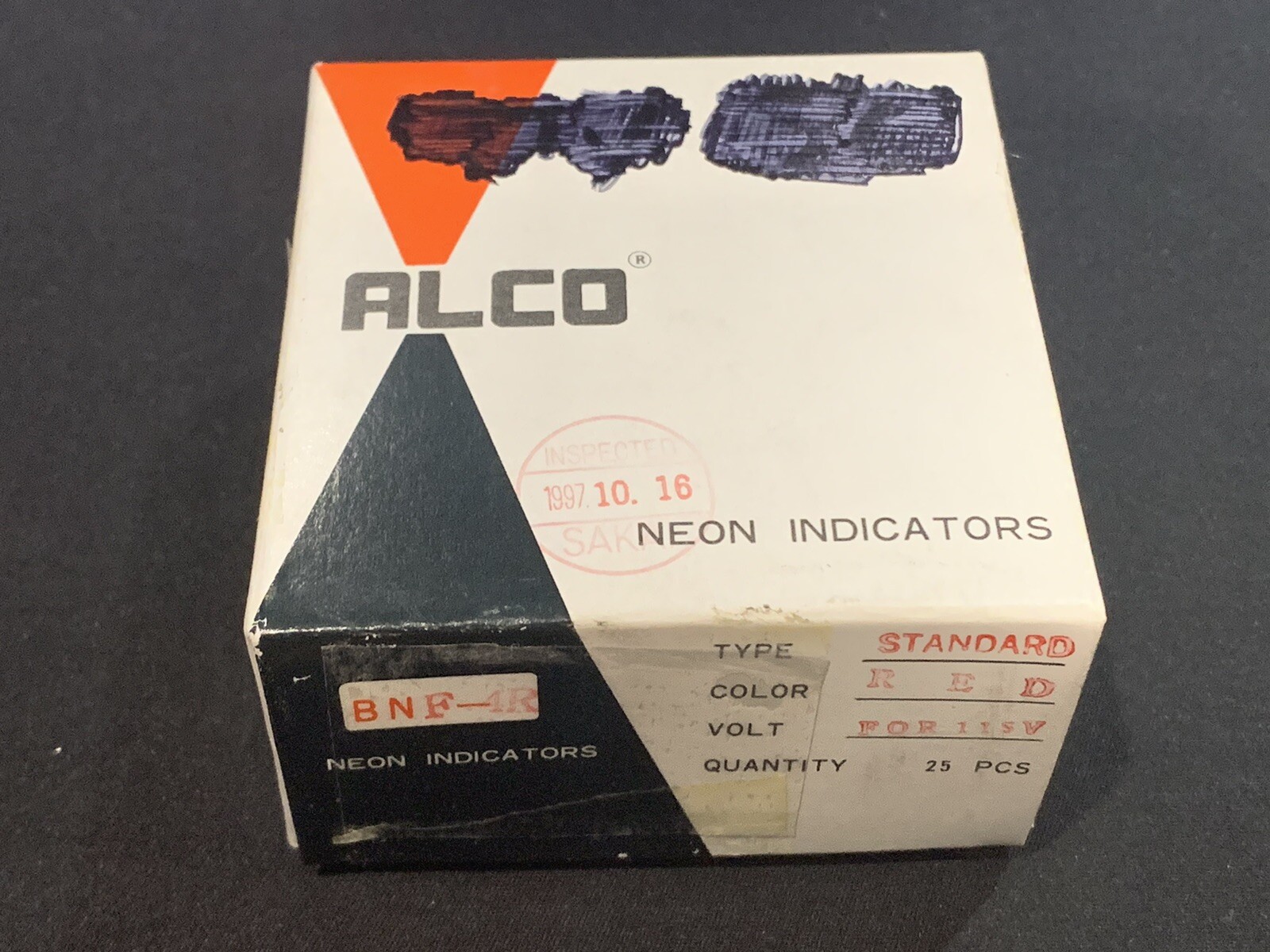 Box of (25) Alco BNF-4R Standard Red 115V Neon Indicators Lights Bulbs – New!