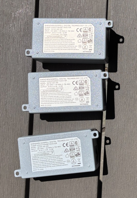 lot of 3 GOSPELL G0720-240-050 24V 0.5A PoE POWER OVER ETHERNET INJECTOR LAN/POE