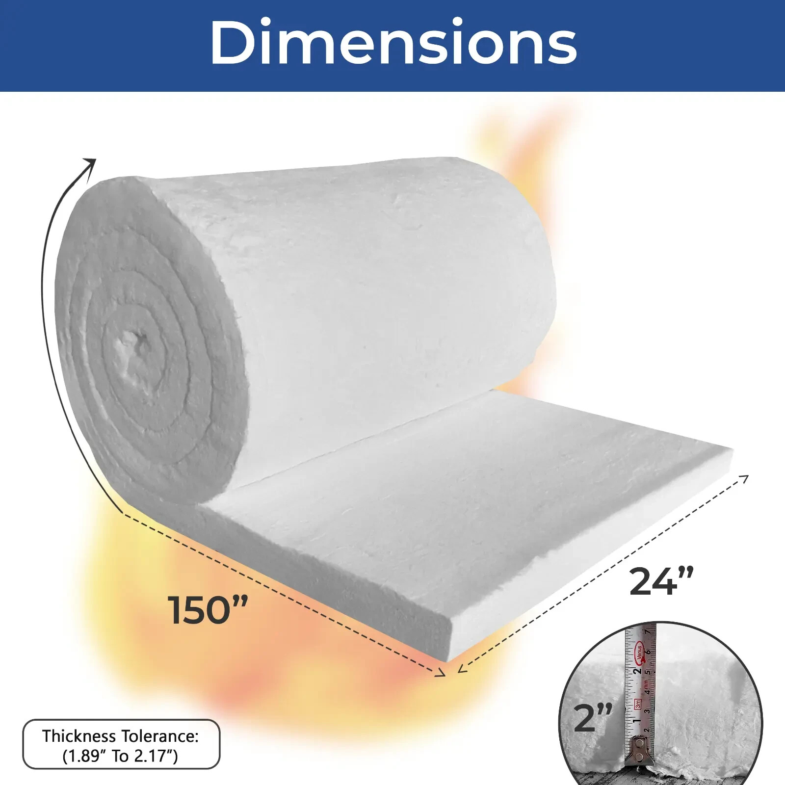 Ceramic Fiber Insulation Blanket Wool Thermal 2300F 8# 2″ x 24″ x 12.5′