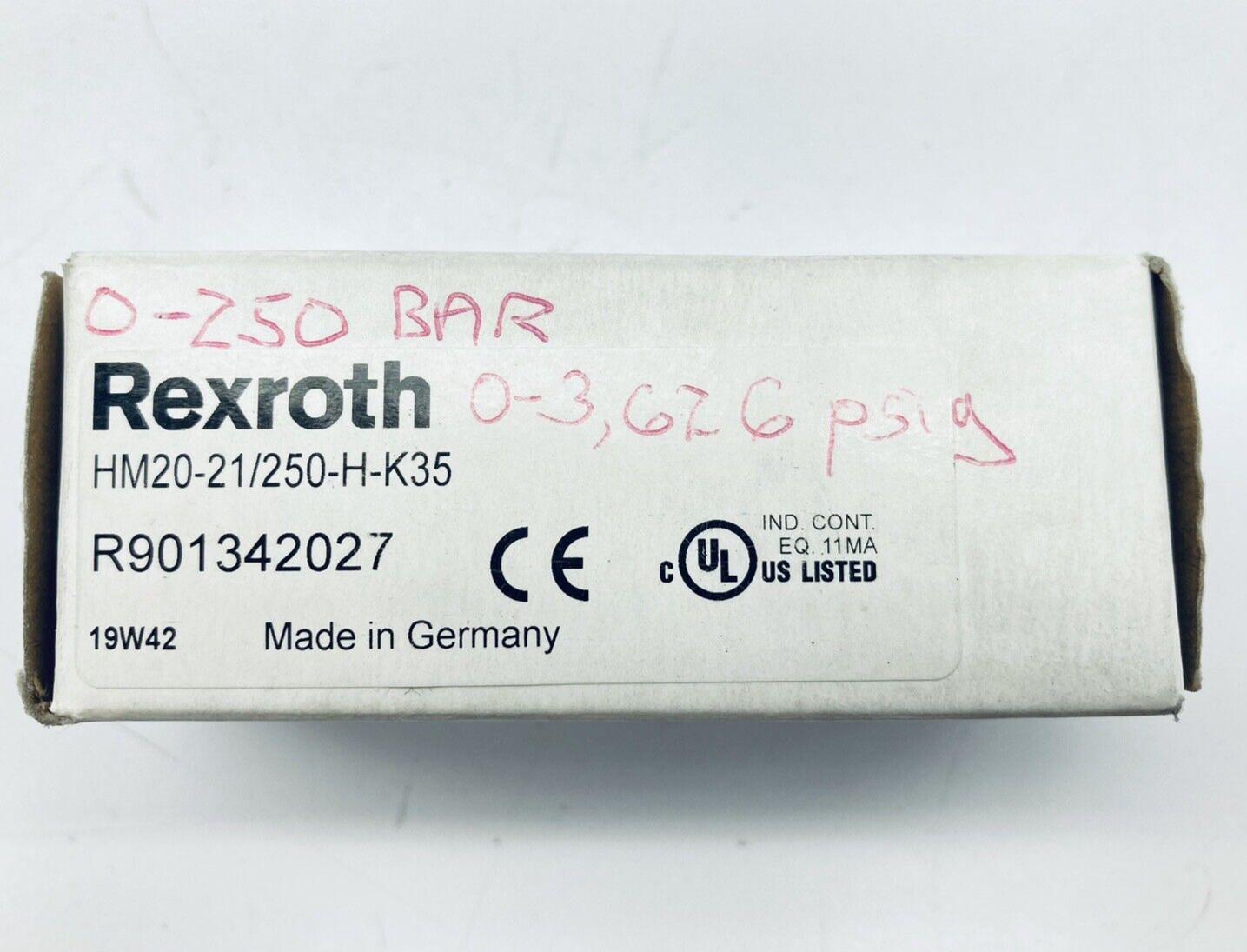 UNUSED REXROTH R901342027 PRESSURE TRANDSDUCER SENSOR 0-250BAR HM20-21/250-H-K35