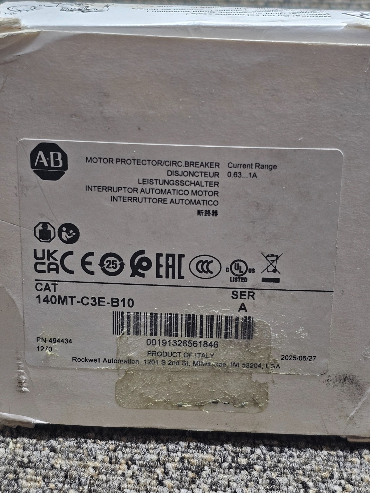 Allen Bradley 140MT-C3E-B10: Motor Protection Circuit Breaker Series A