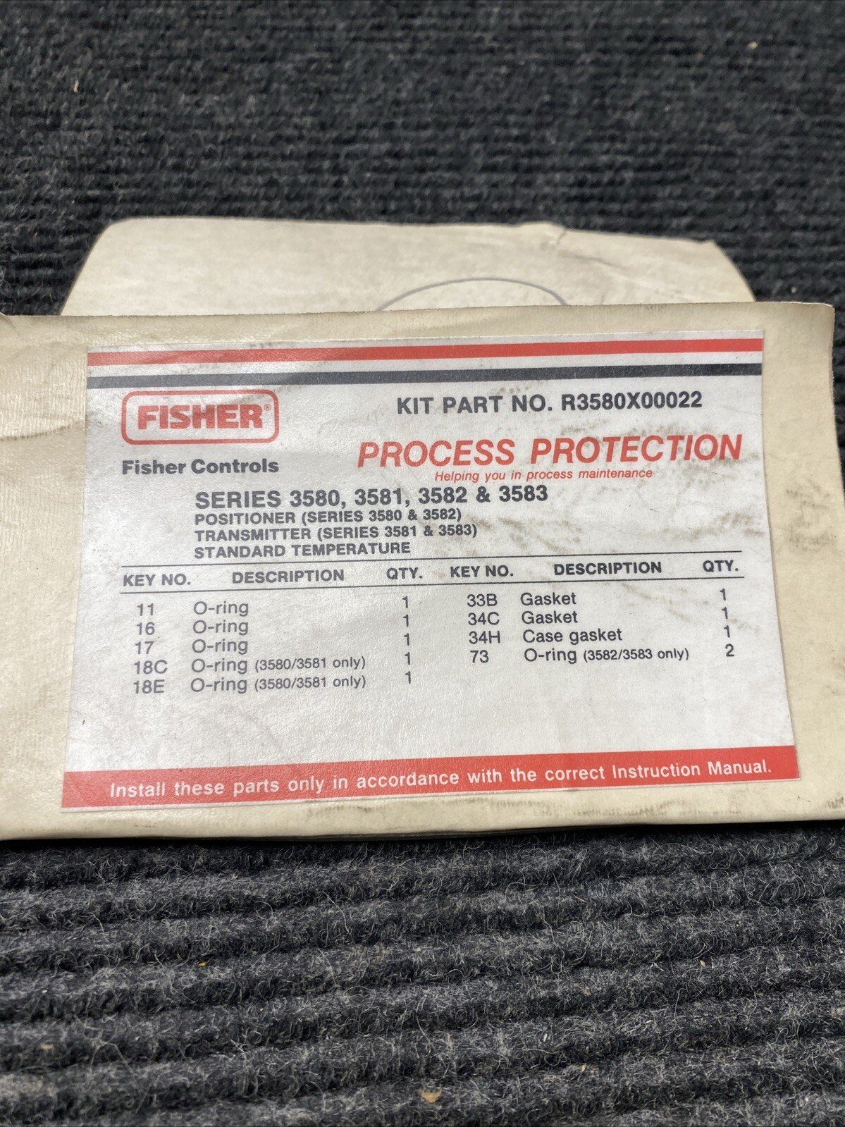 NEW OEM Fisher R3580X00022 Valve Positioner Repair Kit