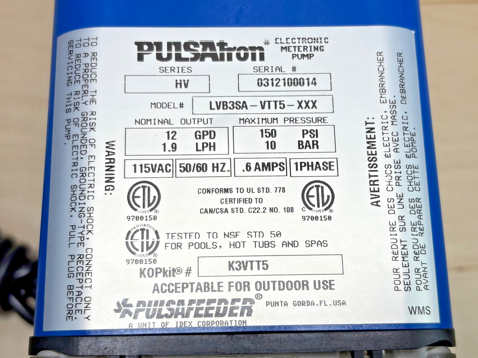PULSAtron PULSAFEEDER LVB3SA-VTT5-XXX Electronic Metering Pump