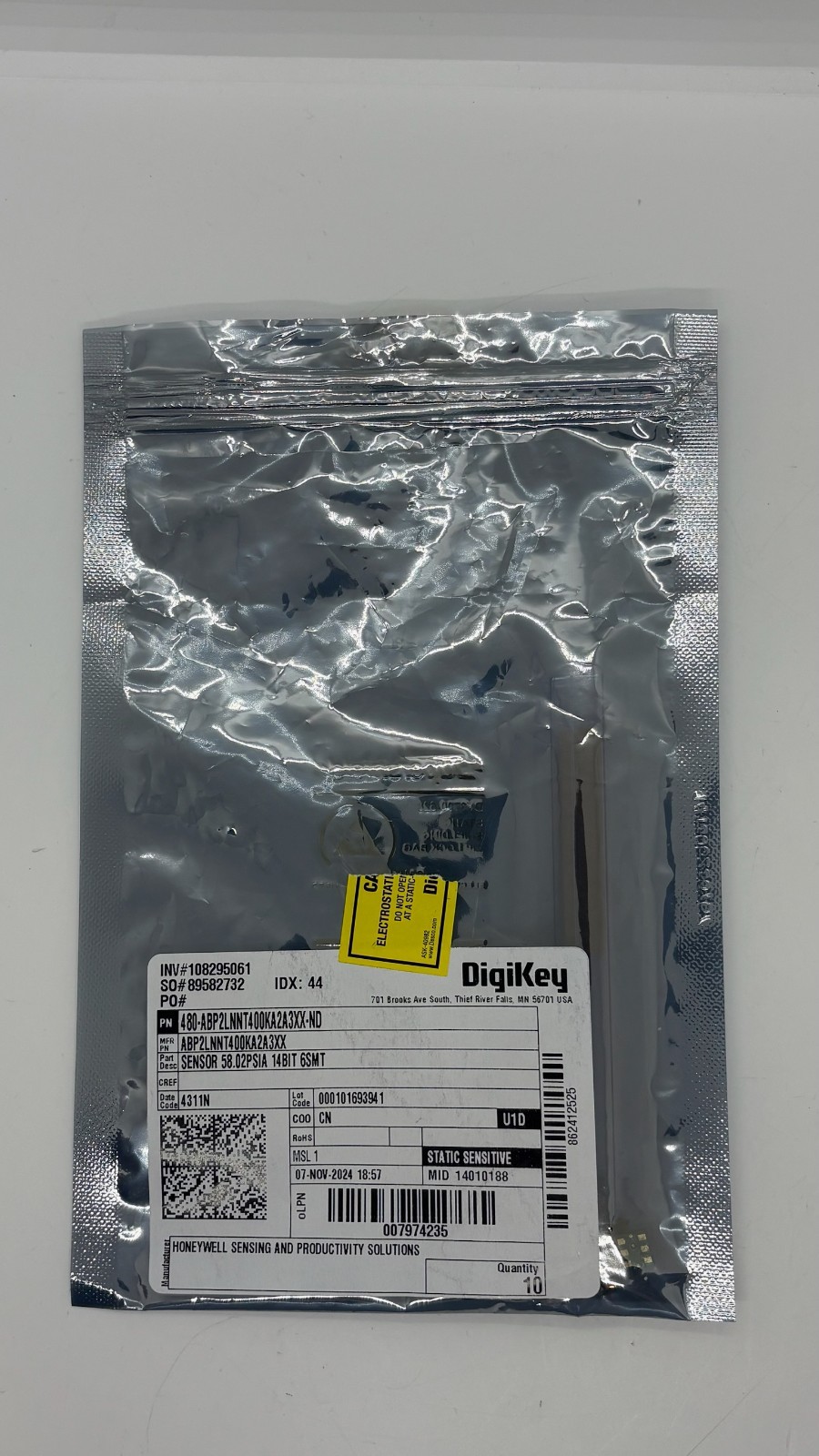 (5PCS) Honeywell ABP2LNNT400KA2A3XX Pressure Sensor 0-400 kPa Absolute I2C SMT