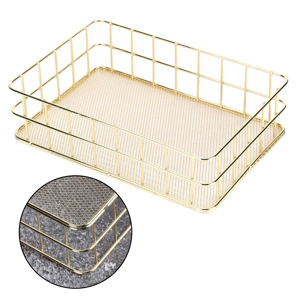 Tomotato Wire Mesh Storage Basket, Golden Metal Desk Large, Gold