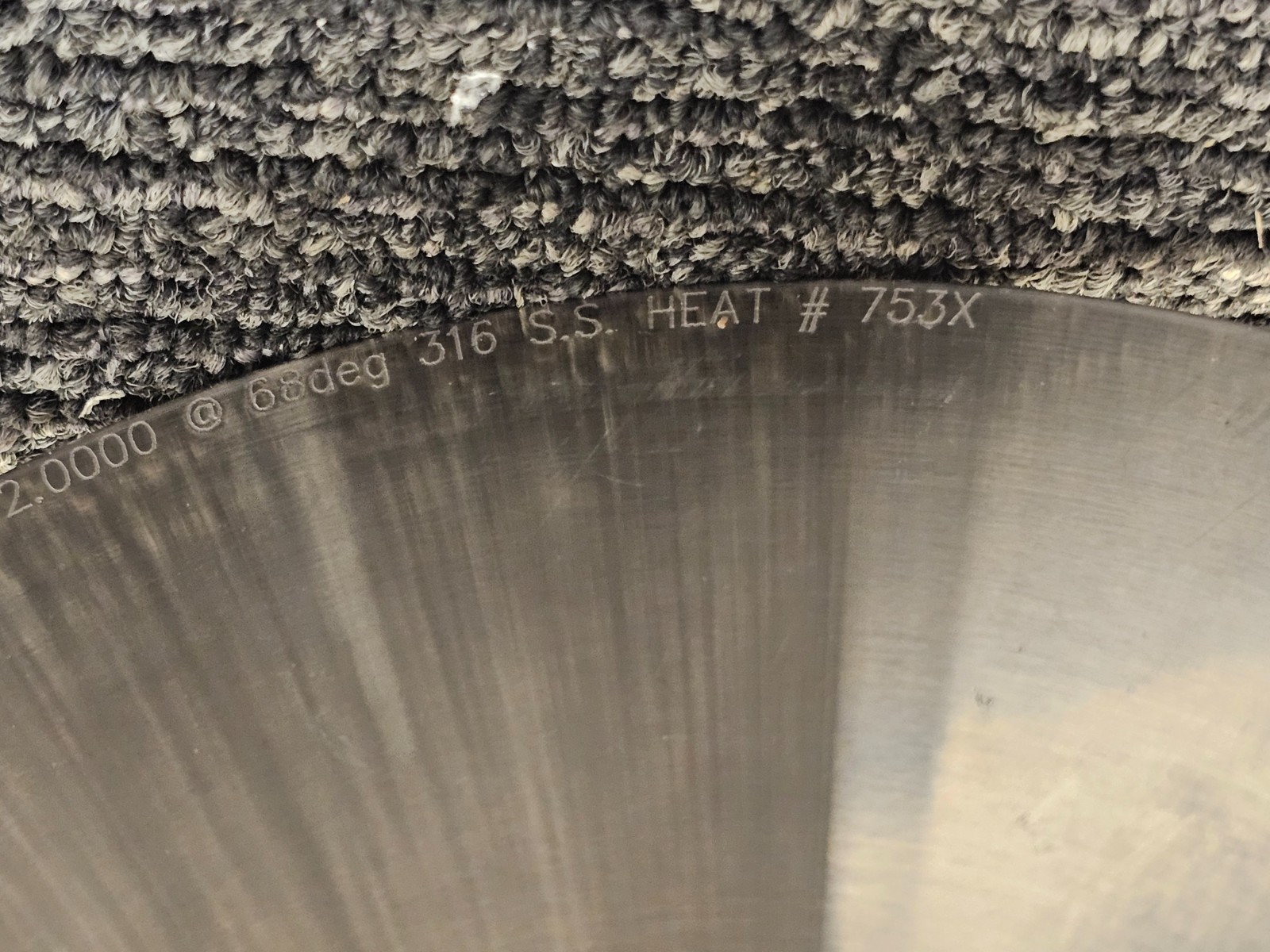 Round Replacement 8U dr = 2.0000 @ 68deg 316 S.S. Heat #753X