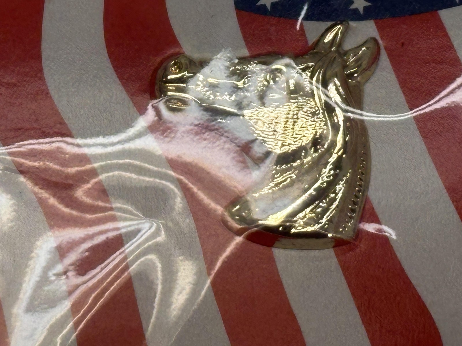 Cobra Tufskin Horse Head Lapel Pins Set of 2 Patriotic USA Flag Gold Tone Lot 5