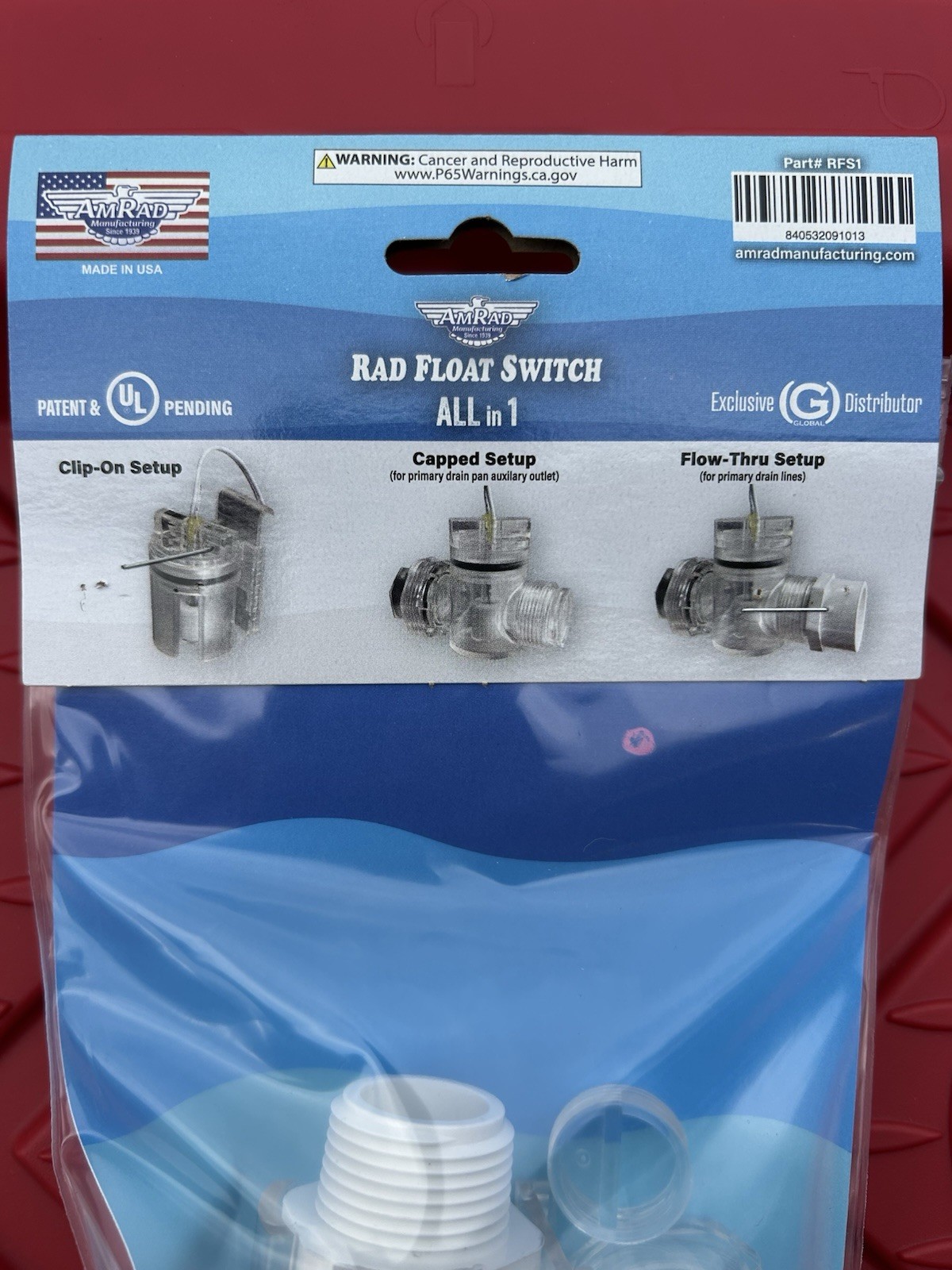RFS1 HVAC Float Switch 24V Resin Capped/Clip-On/Flow-Through MADE IN USA