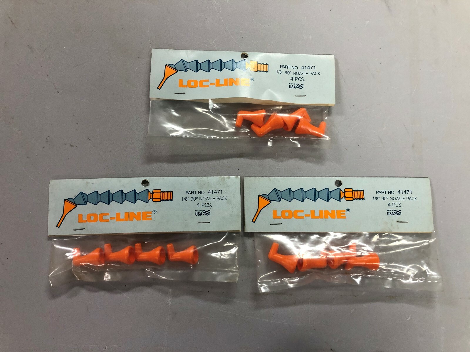 LOT OF 3 NEW 41471 LOC-LINE Flex Hose Nozzle 90 Deg Pk 4 Locline 1DXR3 1/8″ IN