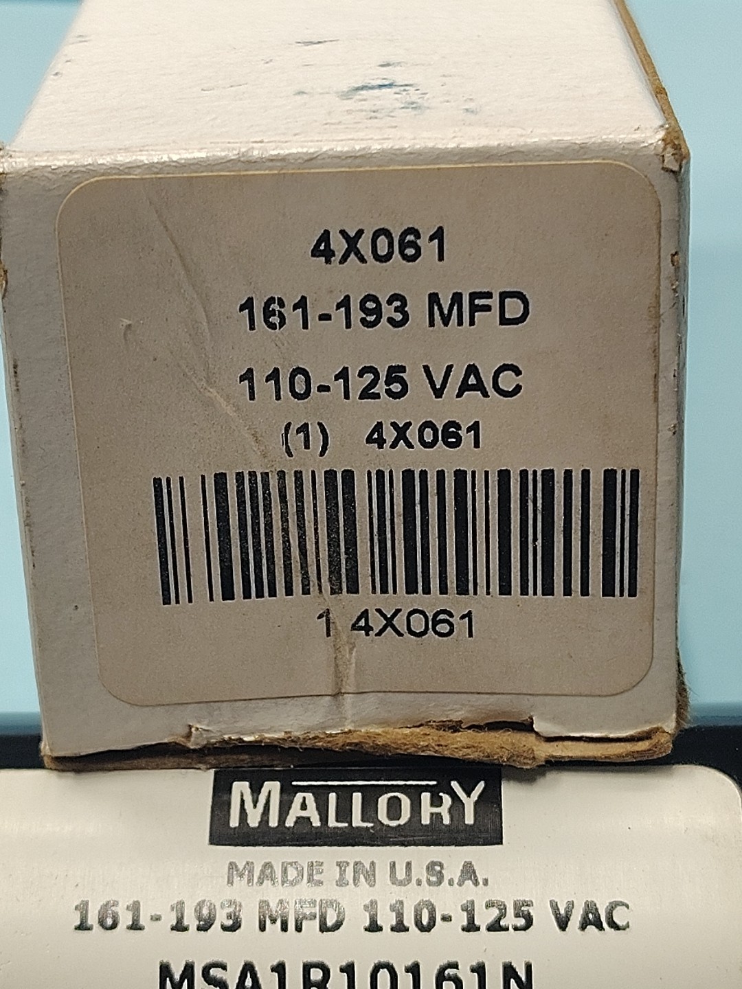 Mallory Capacitor 4X061 161-193 MFD 110-125 VAC MSA1R10161N USA 🆕 C22.2