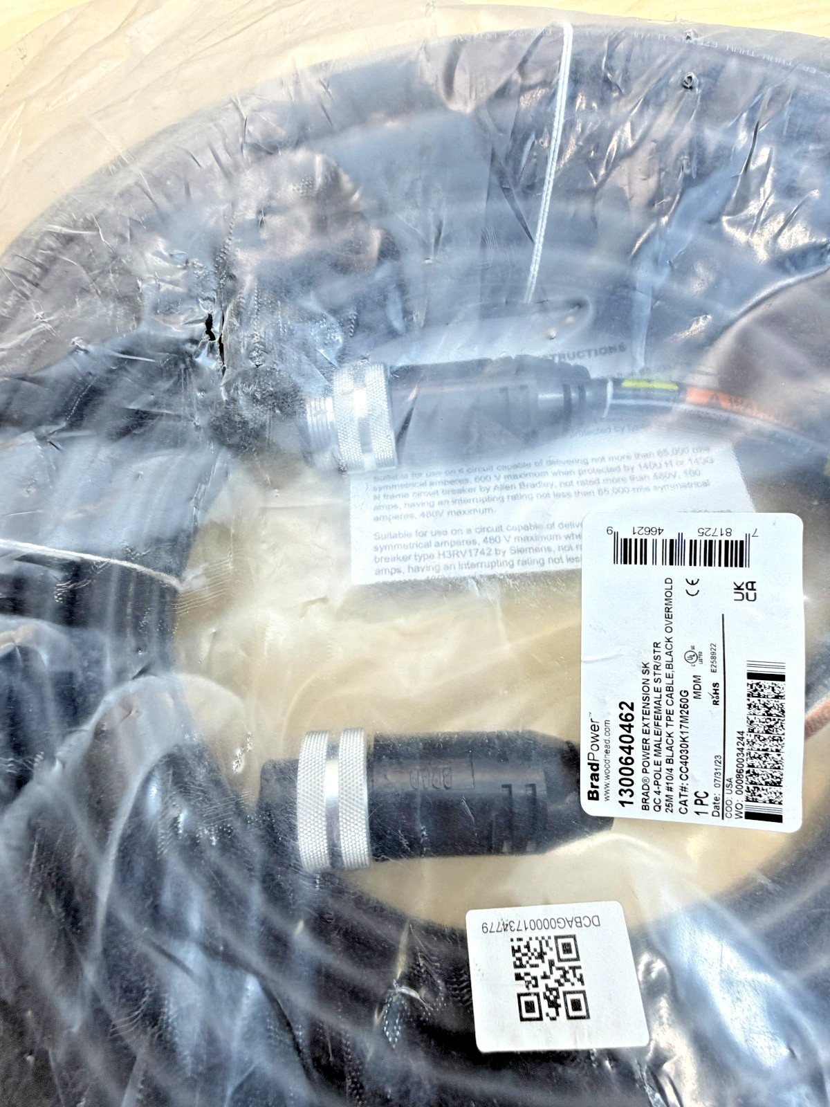 Woodhead CC4030K17M250G Brad Power SK QC 4-Pole Cable, 10/4 1300640462