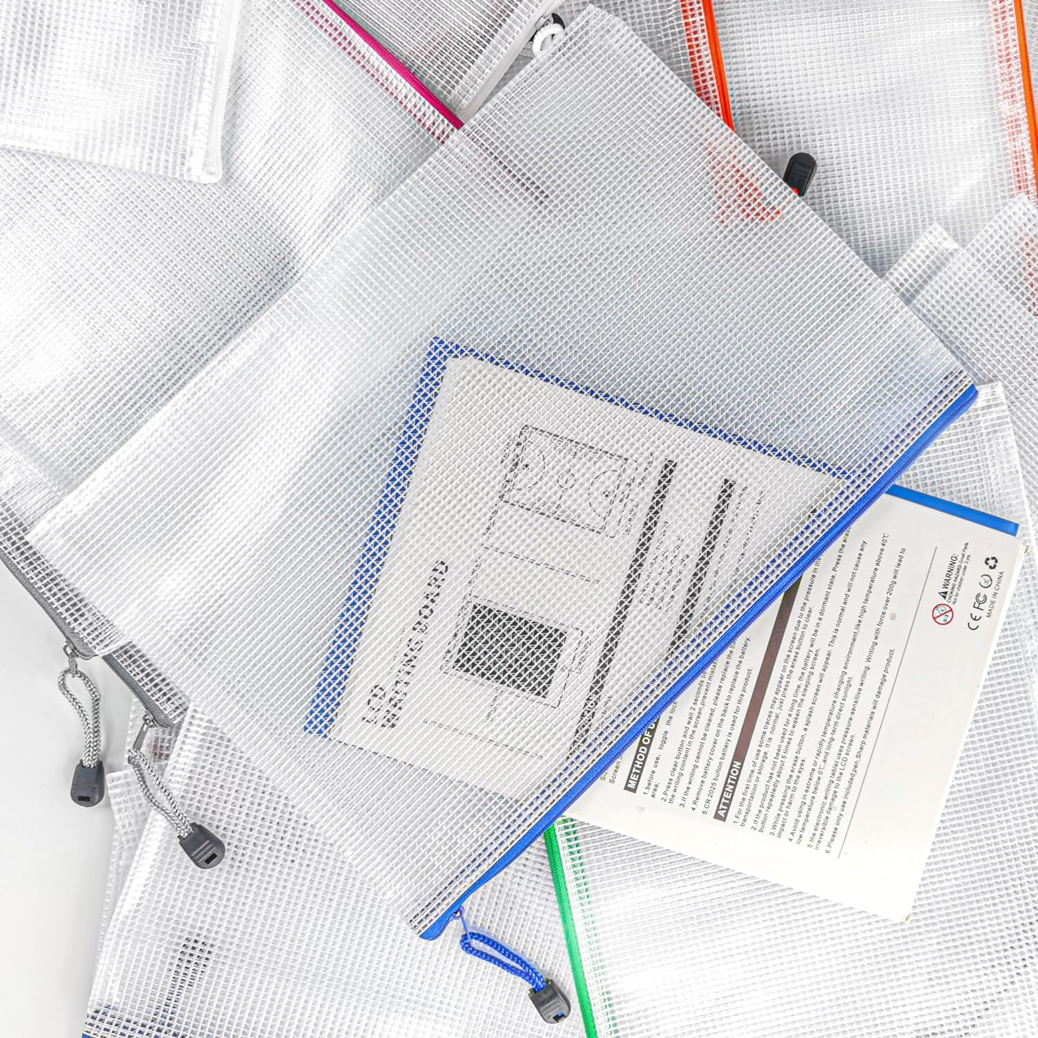 24Pcs Zipper File Bags, 13.3”x9.4” Plastic Mesh Pouch Assorted Color
