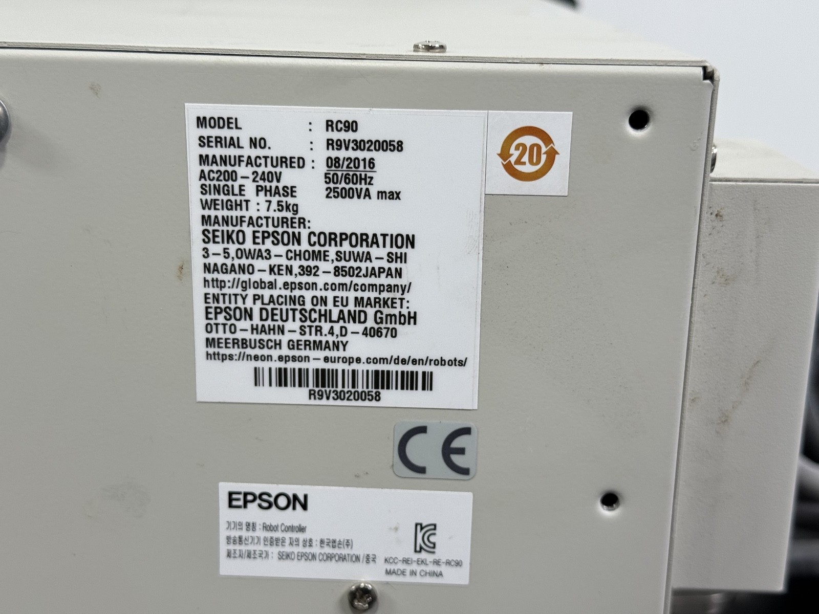 Seiko Epson LS3-401S 4-Axis SCARA Robot w/ RC90 Controller 200–240VAC