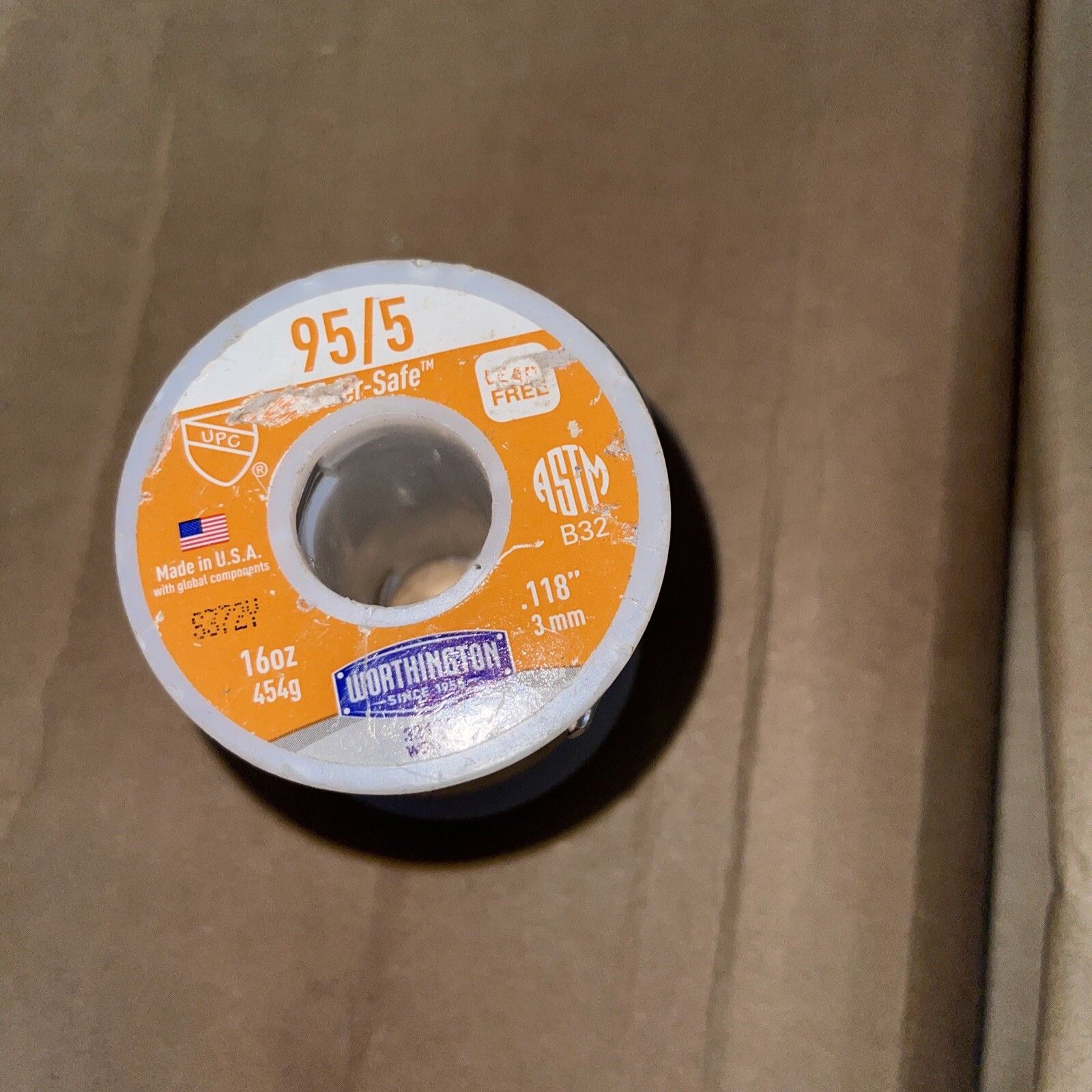 NEW Worthington WS15018 LEAD FREE SOLDER 95/5 .118″ 3MM 1LB. SPOOL 454G