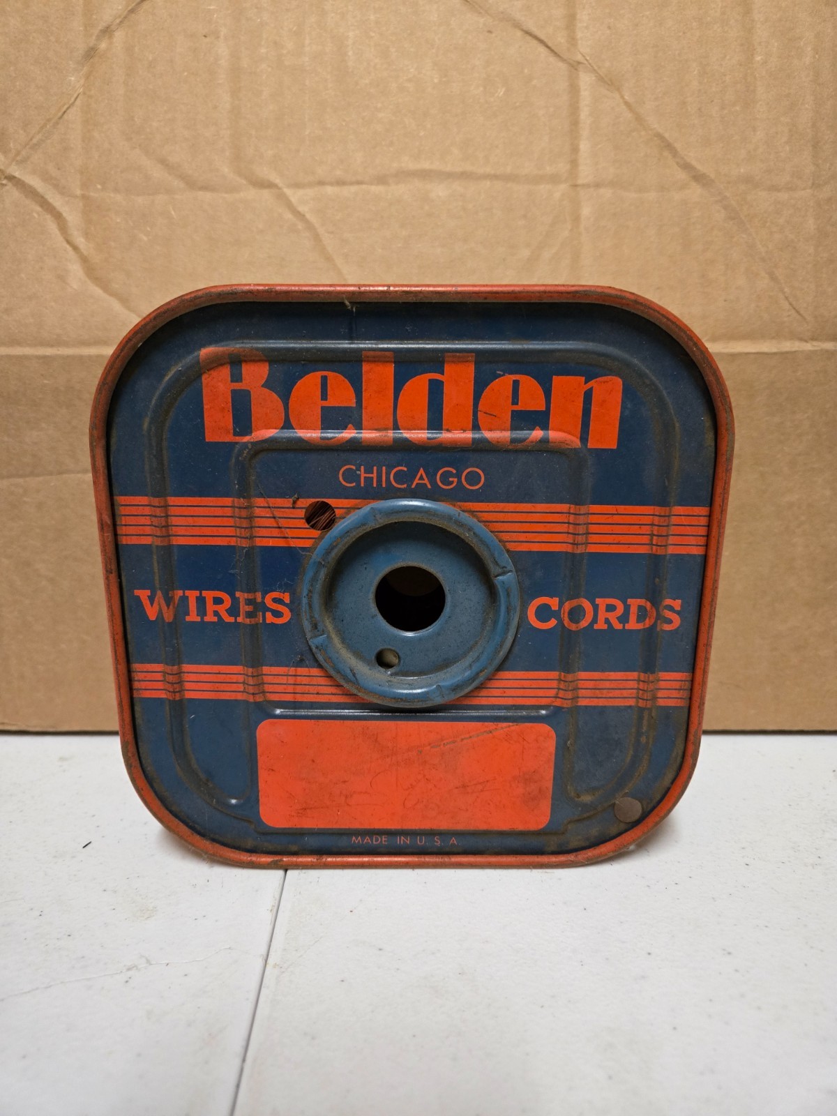 Vintage Belden Chicago Wires Cords Metal Spool Sign Automobilia Garage Display