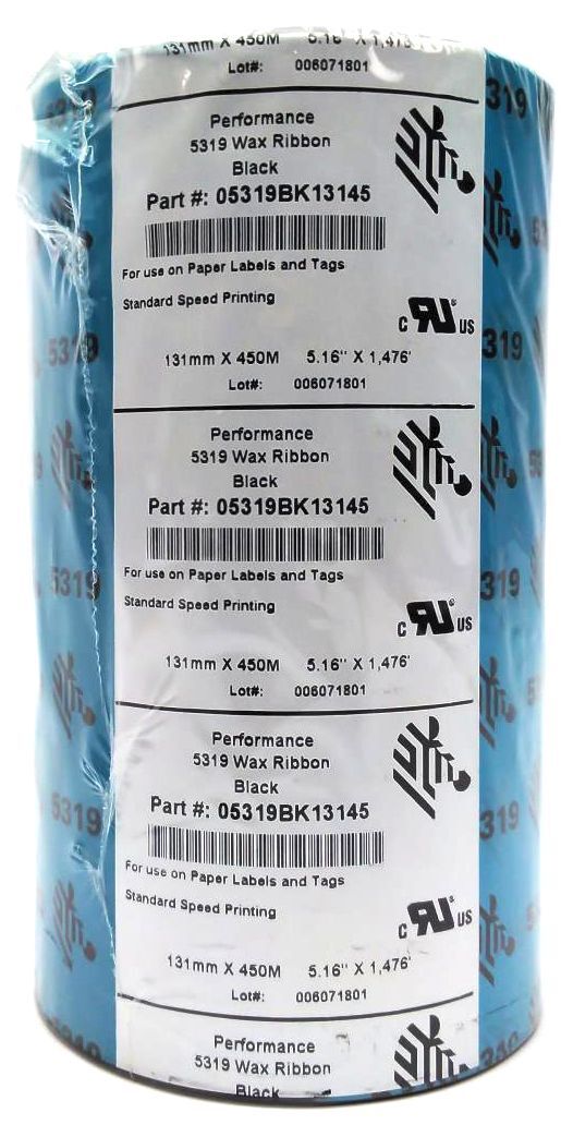 Zebra 5.16″ x 1476′ Thermal Transfer Wax Ribbons 05319BK13145 – 6 Rolls Genuine