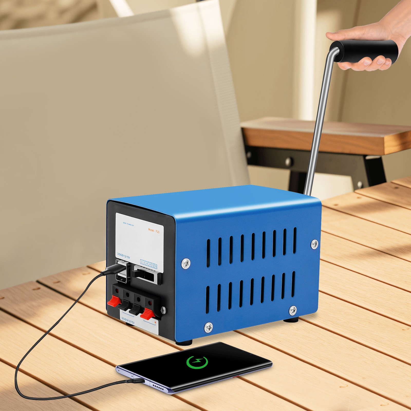 20W Portable Hand Crank USB Power Generator Charger Camping Power Supply Small