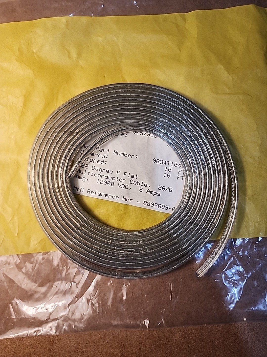8′ McMaster-Carr 9634T104 High-Voltage Continuous-Flex Flat Cable, 6×28 Ga Wires