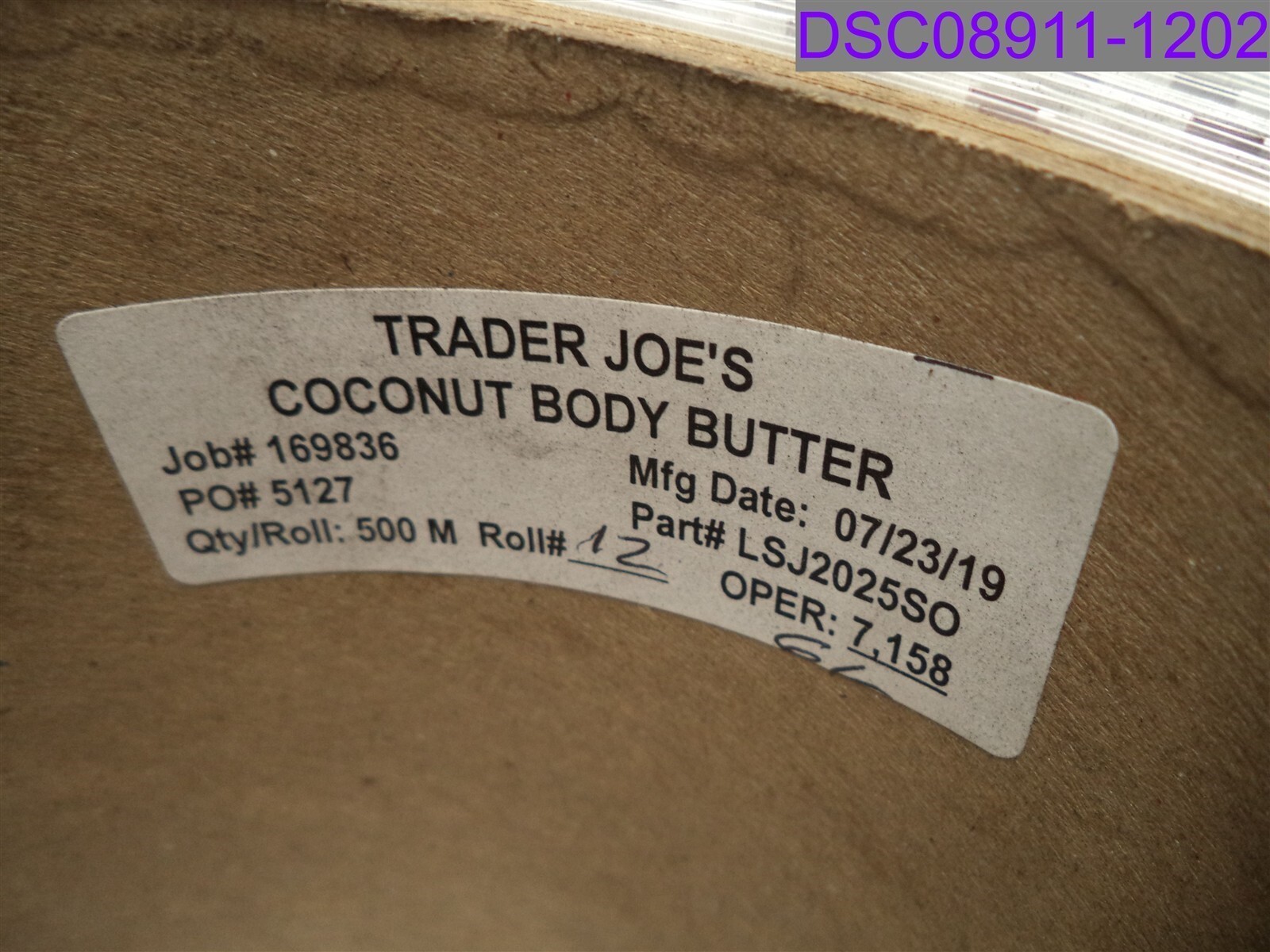 Qty = 1 Roll of 7,158: Trader Joe’s Coconut Body Butter Shrink Sleeves LSJ2025S0