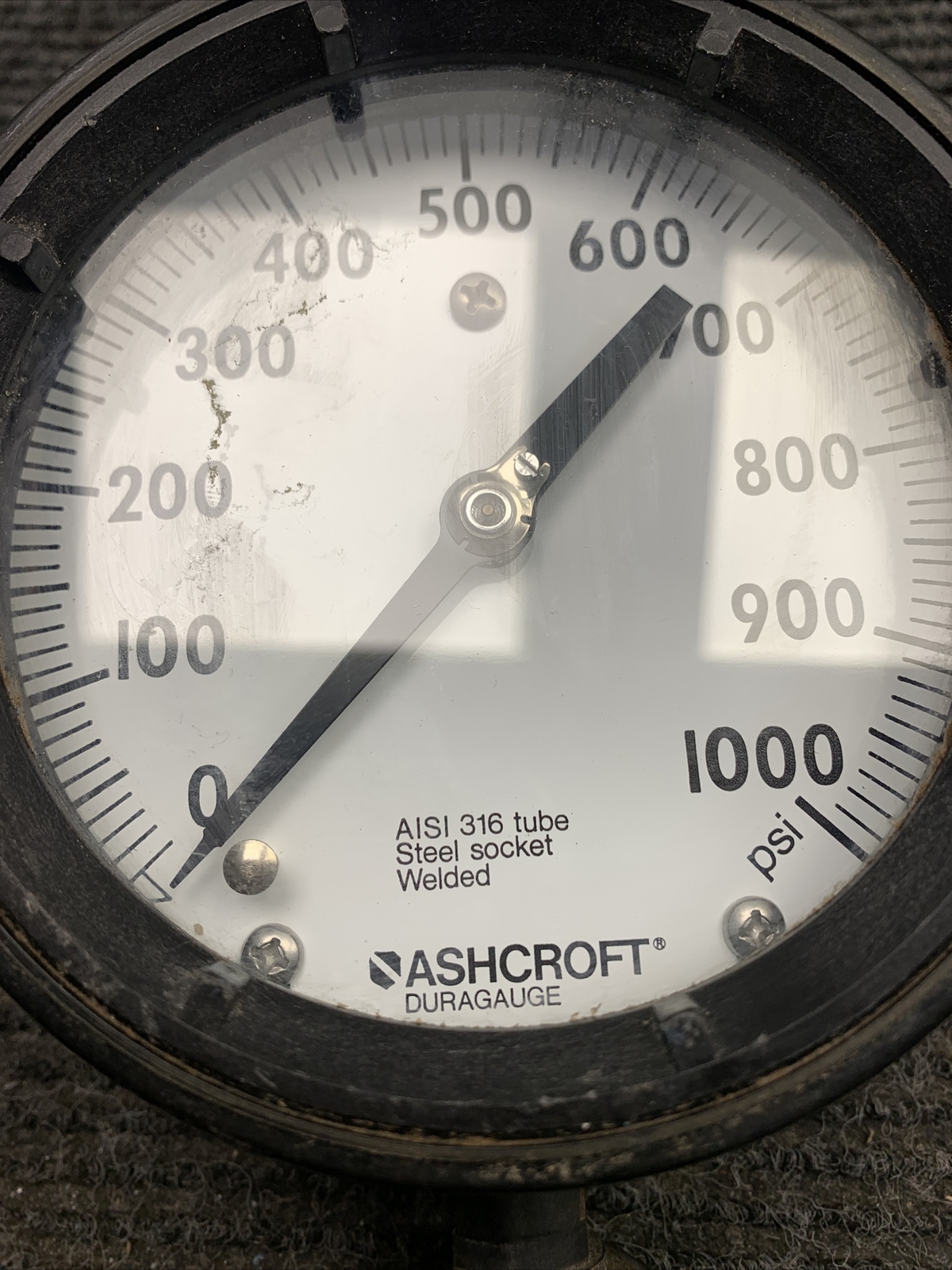 Used Ashcroft Duragauge Q-4832 AISI 316 Tube Steel Socket Welded 0-1000 PSI